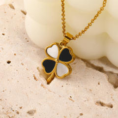 Classic black white clover pendant stainless steel dainty necklace