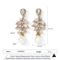 Delicate horse eye shape cubic zircon pearl drop diamond earrings