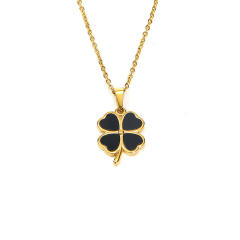 Classic black white clover pendant stainless steel dainty necklace