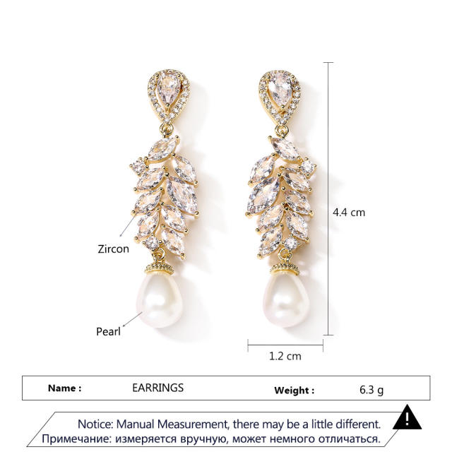 Delicate horse eye shape cubic zircon drop pearl diamond earrings