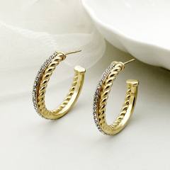 Easy match diamond open hoop stainless steel earrings