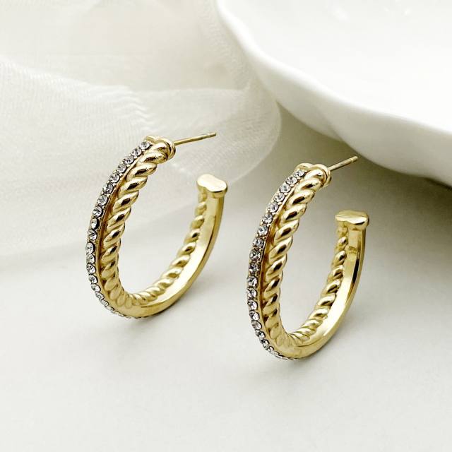 Easy match diamond open hoop stainless steel earrings