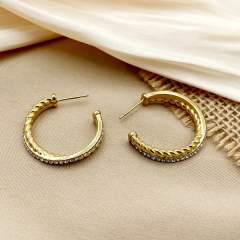 Easy match diamond open hoop stainless steel earrings