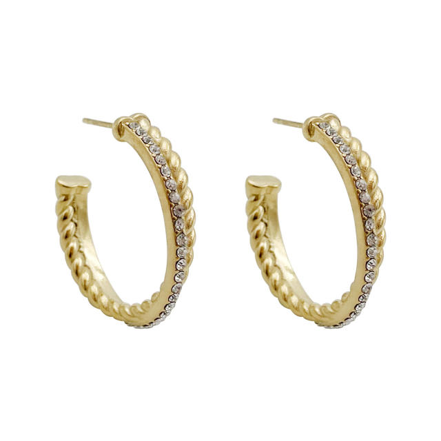 Easy match diamond open hoop stainless steel earrings