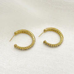 Easy match diamond open hoop stainless steel earrings