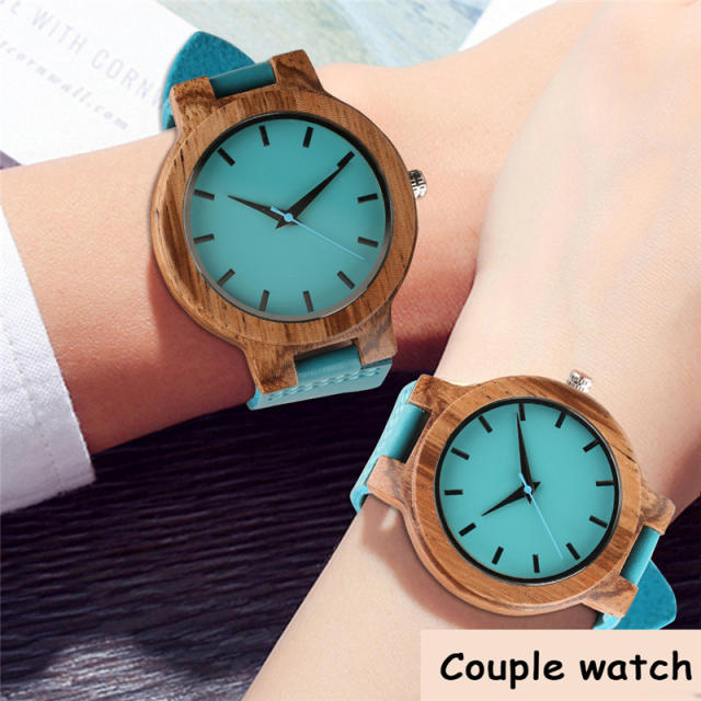 Casual blue color wooden couple watches for men women gift