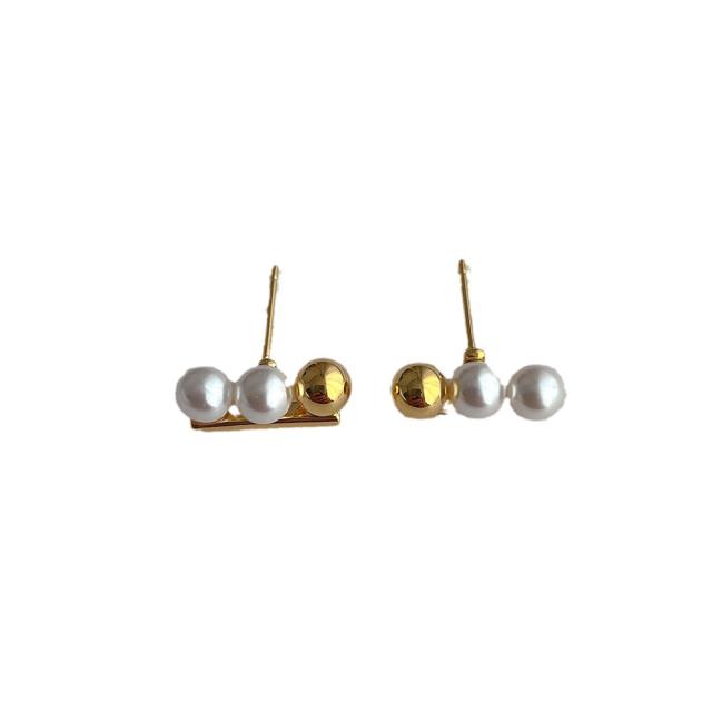 Sweet two tone bead gold plated copper studs earrings