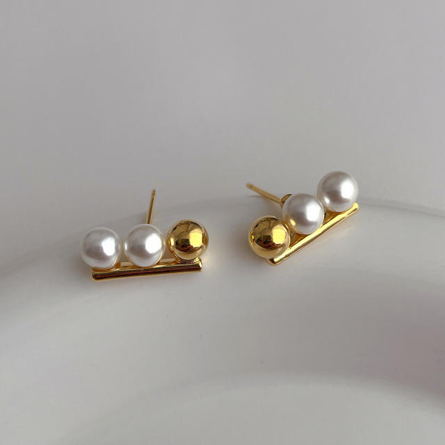 Sweet two tone bead gold plated copper studs earrings