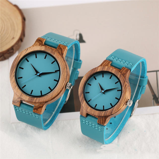 Casual blue color wooden couple watches for men women gift