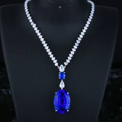 Luxury  oval shape cubic zircon ruby sapphire blue wedding necklace set