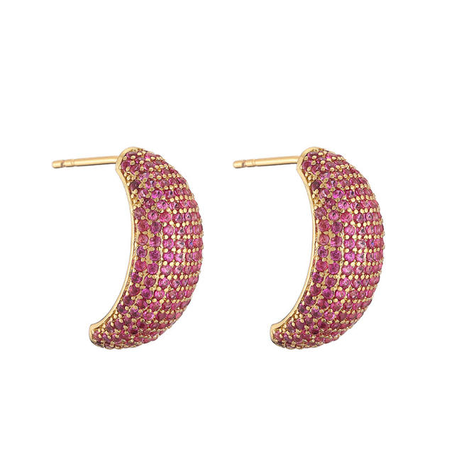 Luxury full of colorful cubic zircon copper studs earrings