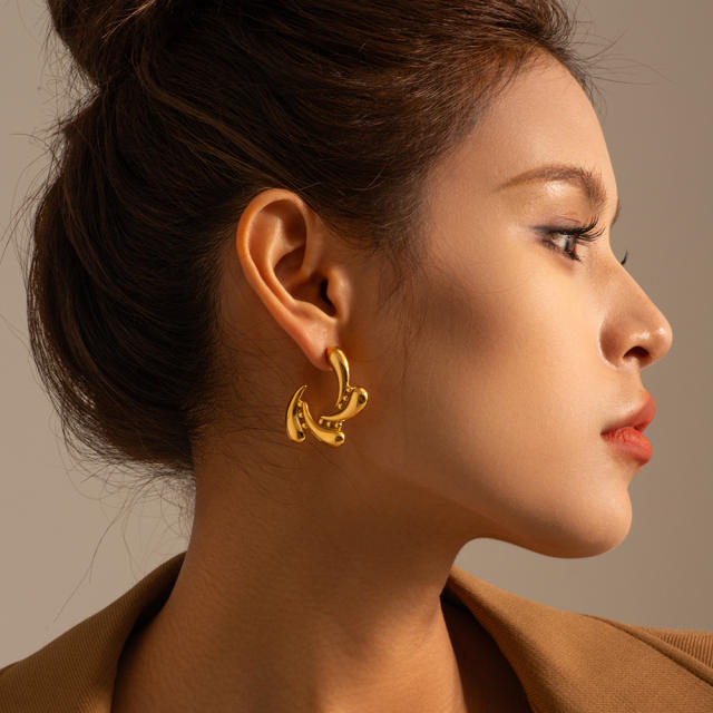 INS personality sprial water drop hoop design stainless steel earrings