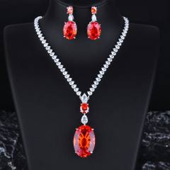Luxury  oval shape cubic zircon ruby sapphire blue wedding necklace set