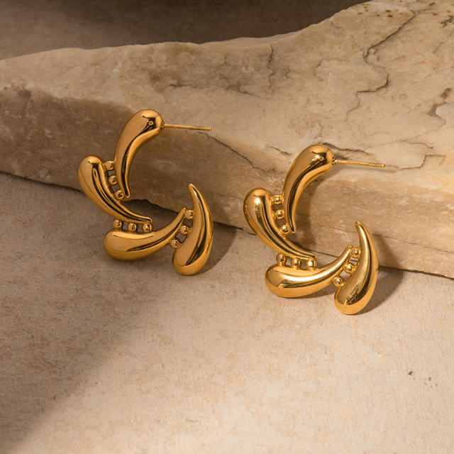 INS personality sprial water drop hoop design stainless steel earrings