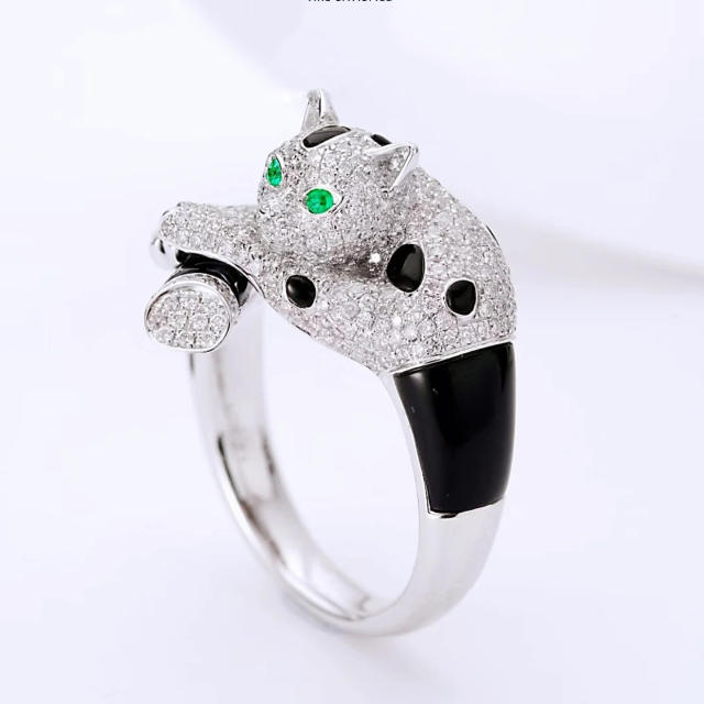Luxury full diamond leopard design adjustable statement rings