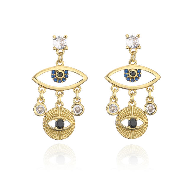Delicate gold plated copper evil eye dangle earrings
