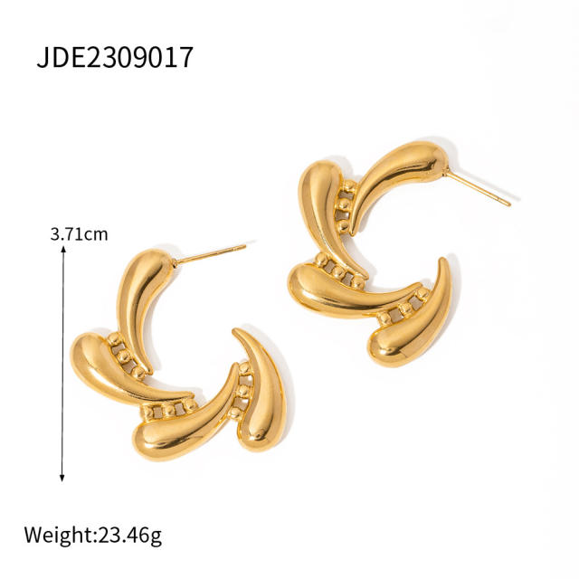 INS personality sprial water drop hoop design stainless steel earrings