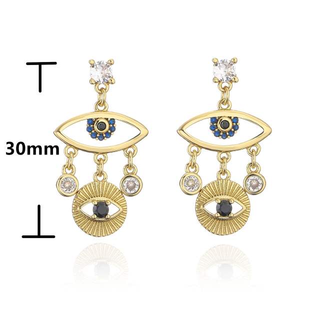 Delicate gold plated copper evil eye dangle earrings