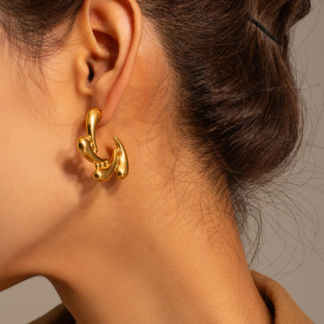 INS personality sprial water drop hoop design stainless steel earrings
