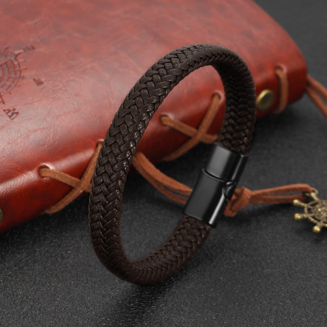 Concise braid pu leather men bracelet