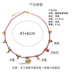 Vintage coin pendant braid rope boho stainless steel necklace