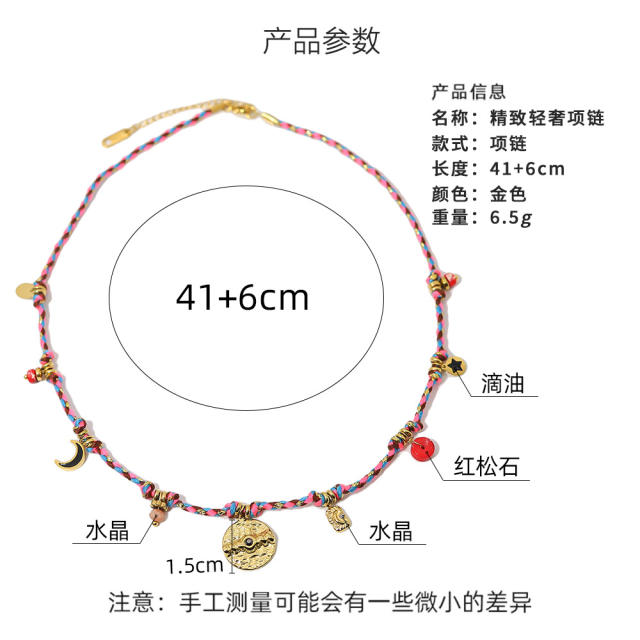 Vintage coin pendant braid rope boho stainless steel necklace