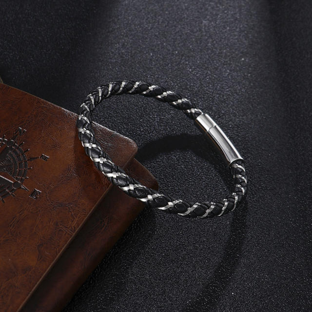 Simple design braid rope stainless steel clasp bracelet for men couples
