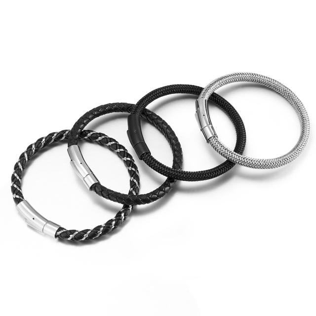 Simple design braid rope stainless steel clasp bracelet for men couples