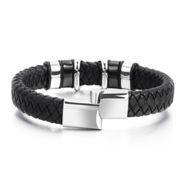 Personality X letter stainless steel PU leather men bracelet