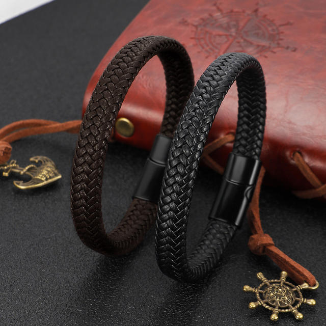 Concise braid pu leather men bracelet
