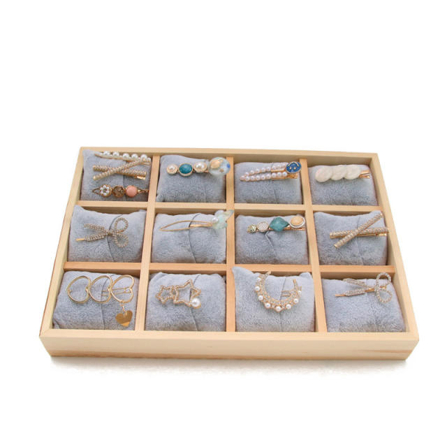 Gray velvet wood material jewelry display tray