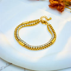 Creative diamond tennis chain two layer stainless steel bracelet