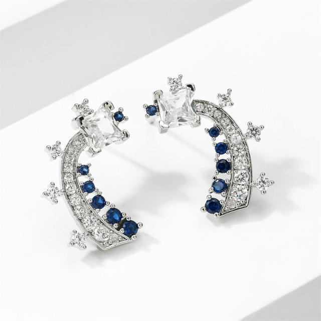 Delicate diamond flash star copper studs earrings for women