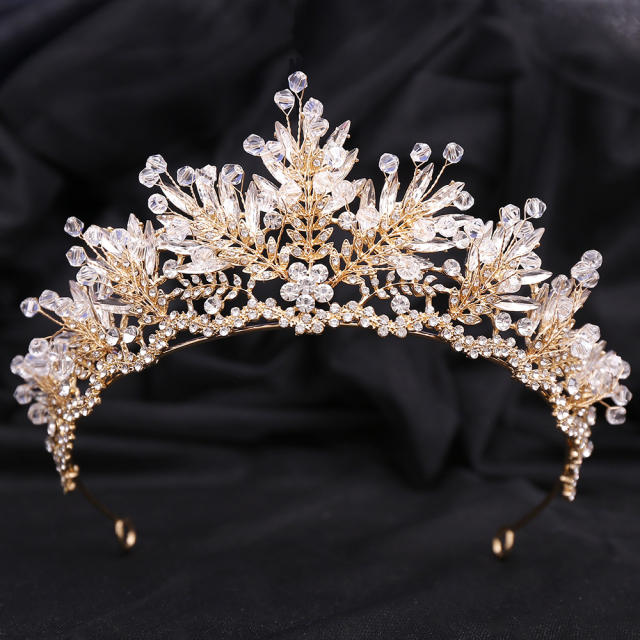 Delicate colorful crystal bead leaf design wedding crown