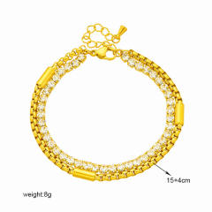 Creative diamond tennis chain two layer stainless steel bracelet