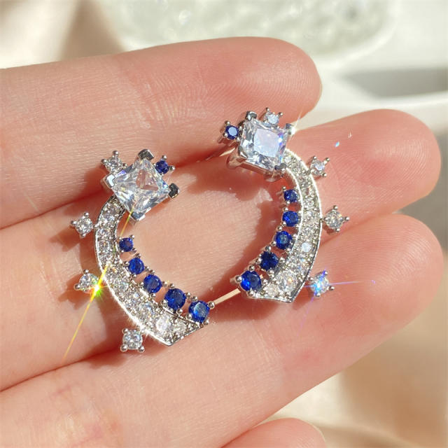 Delicate diamond flash star copper studs earrings for women