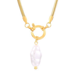 Hiphop stainless steel chain baroque pearl pendant necklace