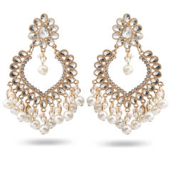 Delicate rhinestone crystal pearl bead tassel dangle earrings