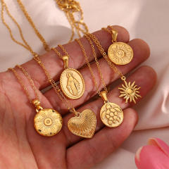 INS easy match sun coin heart pendant stainless steel necklace