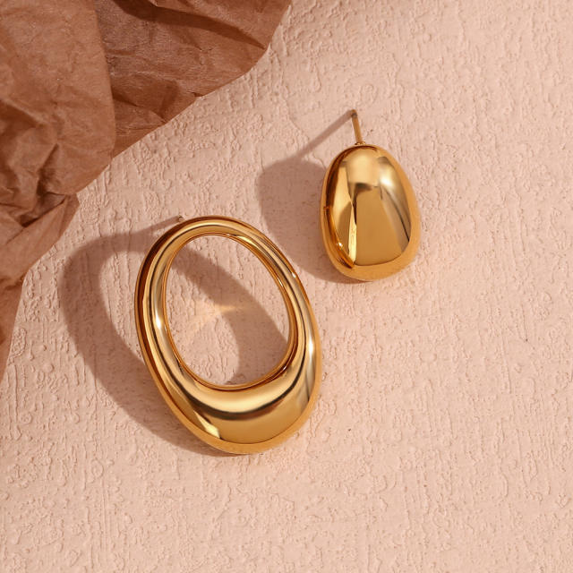 18K gold plated geometric chunky stainless steel Asymmetric earrings