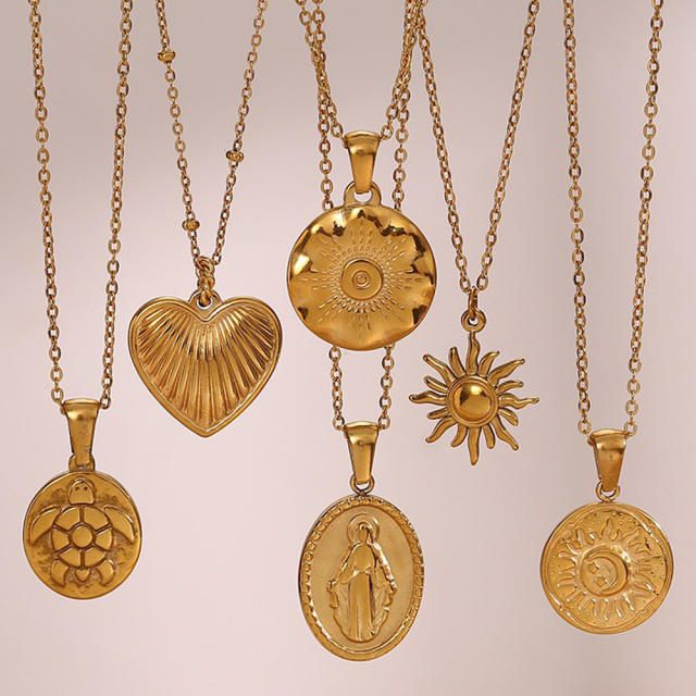 INS easy match sun coin heart pendant stainless steel necklace