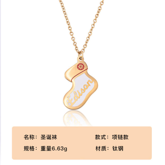 Cute christmas sock pendant stainless steel necklace earrings set