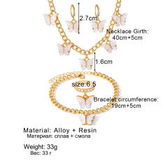 Creative white acrylic buttefly chain necklace bracelet earrings set