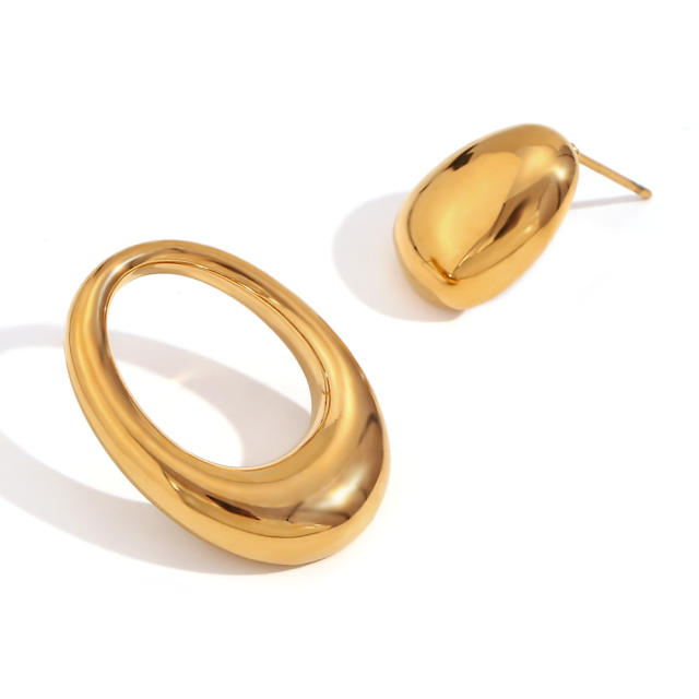 18K gold plated geometric chunky stainless steel Asymmetric earrings