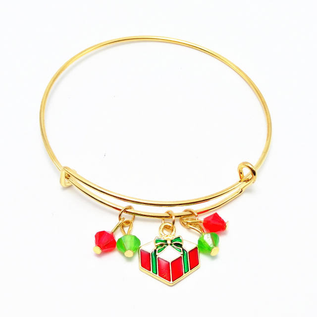 Cute color enamel christmas pendant adjustable bangle bracelet