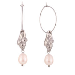 18KG water pearl drop shell design hoop stainless steel earrings rings