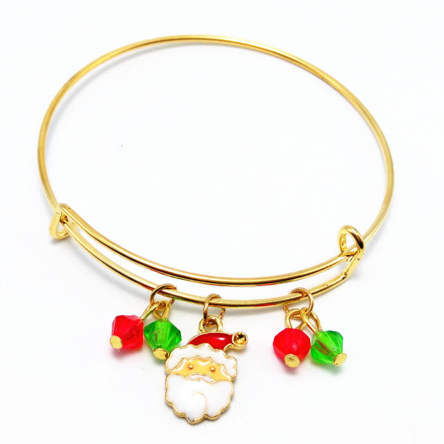 Cute color enamel christmas pendant adjustable bangle bracelet