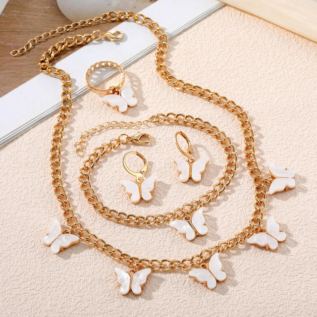 Creative white acrylic buttefly chain necklace bracelet earrings set