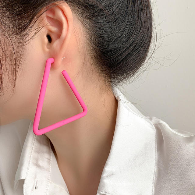 Colorful geometric triangle shape painting hoop earrings set