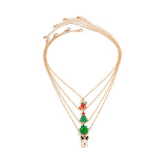 Concise imitation pearl bead enamel christmas necklace for women